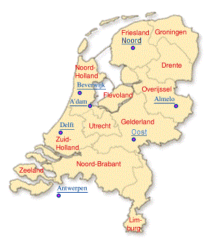 Kaart met regiolocaties